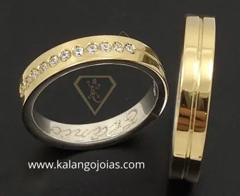 Par de alianças ouro 18k e prata - APE421 - Foto 2
