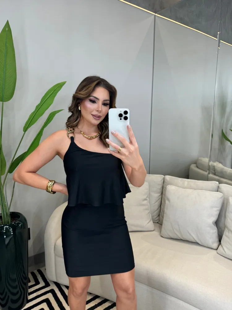 VESTIDO CURTO CORRENTE CHARRY PRETO Imagem