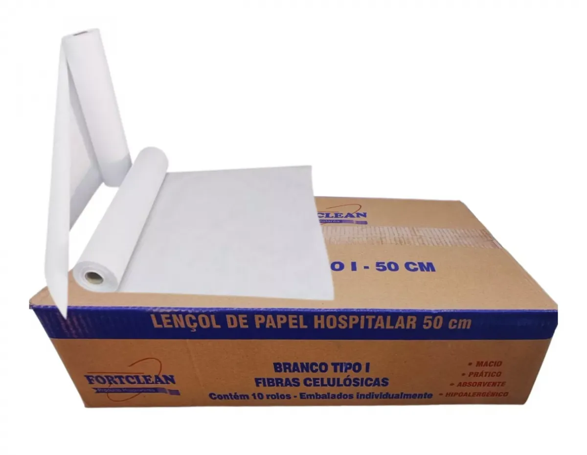Lencol Papel Branco tipo 1 - 50cm x 50m FORTCLEAN