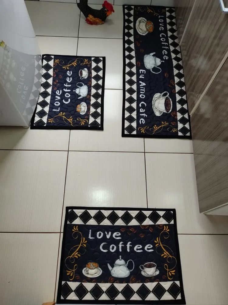 Jogo de Tapete Cozinha - Café (fundo preto) Imagem