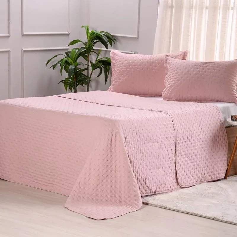  COLCHA MIRAGGIO  COM PORTA  TRAVISSEIRO PEACH TESSI  Imagem