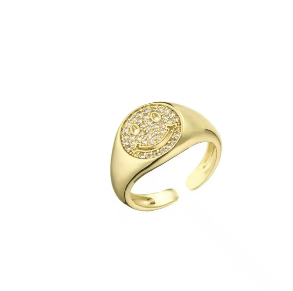 Anel Ajustável Smile Cravejado - Ouro 18k Imagem