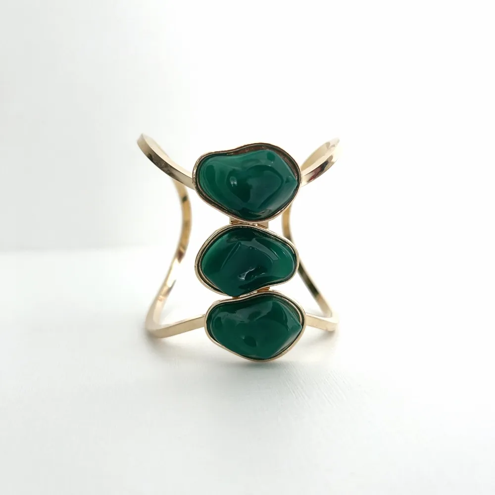 Bracelete Grosso Trio Pedras Resinadas Orgânicas Verde Imagem