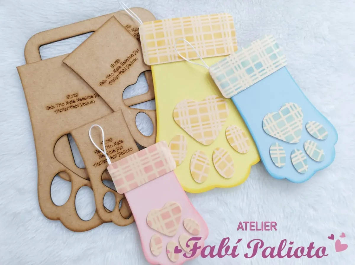 G1.729   Gabarito de Moldes em MDF  Trio Meia Natalina Pet Imagem