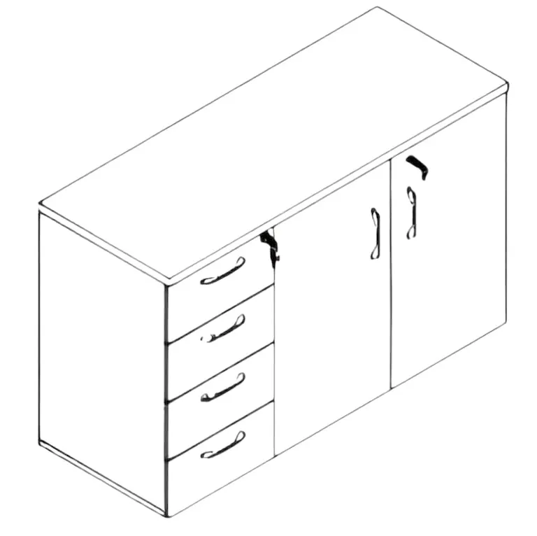  Armário Baixo 1160 com 2  portas e 4 gavetas Lexus