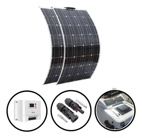 Kit Painel Placa Solar Flexível 240w ( 2x 120w ) MPPT Caminhão, Lancha, Motorhome
