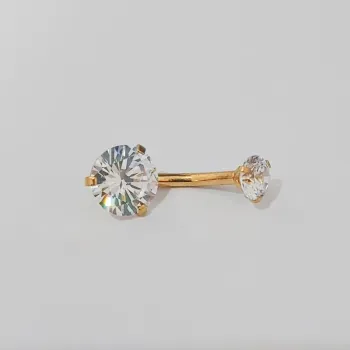 Banana Bell  Aço Cirúrgico PVD DOURADO 1.6mm GARRA com 2 Pedras BRANCA PVD02 - Foto 2