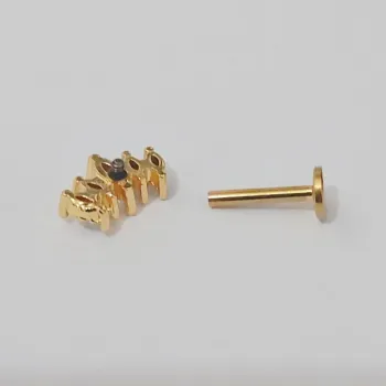 Labret Aço Cirúrgico Dourado  1.2mm - 5 GEMA  BNH12 - Foto 2
