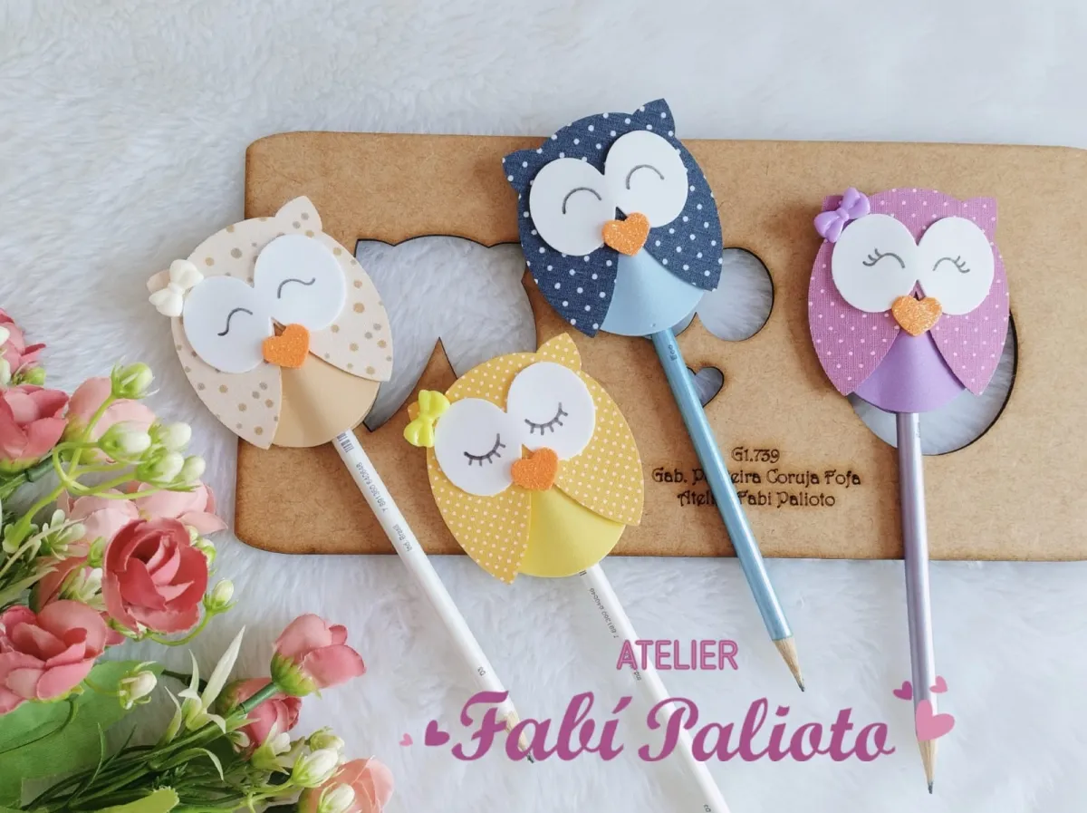 G1.739  Gabarito de Moldes  em MDF Ponteira Coruja Fofa Imagem