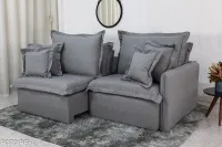 Sofá Retrátil e Cama 4 Almofadas Roma Tecido Bege Linho  2 metros Super promoção - Foto 6