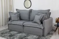 Sofá Retrátil e Cama 4 Almofadas Roma Tecido Bege Linho  2 metros Super promoção - Foto 7