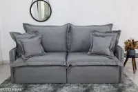 Sofá Retrátil e Cama 4 Almofadas Roma Tecido Bege Linho  2 metros Super promoção - Foto 9