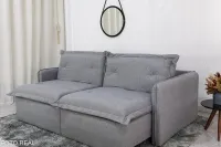 Sofá Retrátil e Cama 4 Almofadas Roma Tecido Bege Linho  2 metros Super promoção - Foto 11