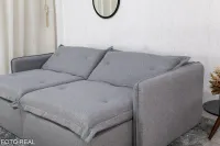 Sofá Retrátil e Cama 4 Almofadas Roma Tecido Bege Linho  2 metros Super promoção - Foto 12