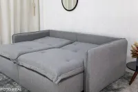 Sofá Retrátil e Cama 4 Almofadas Roma Tecido Bege Linho  2 metros Super promoção - Foto 13