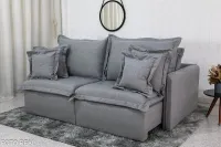 Sofá Retrátil e Cama 4 Almofadas Roma Tecido Bege Linho  2 metros Super promoção - Foto 14