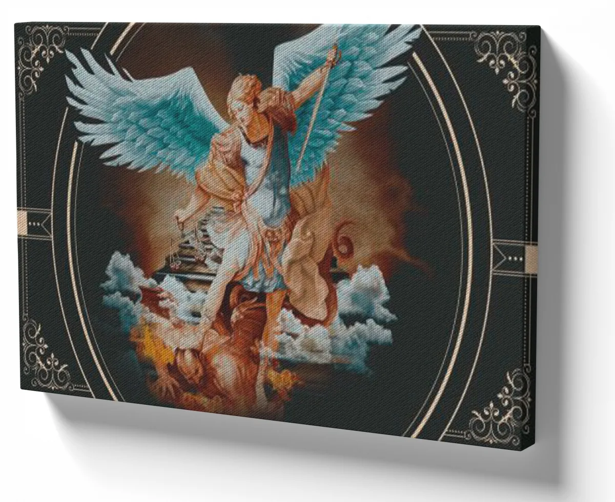 Quadro decorativo tela Arcanjo Miguel Jesus Cristo Imagem