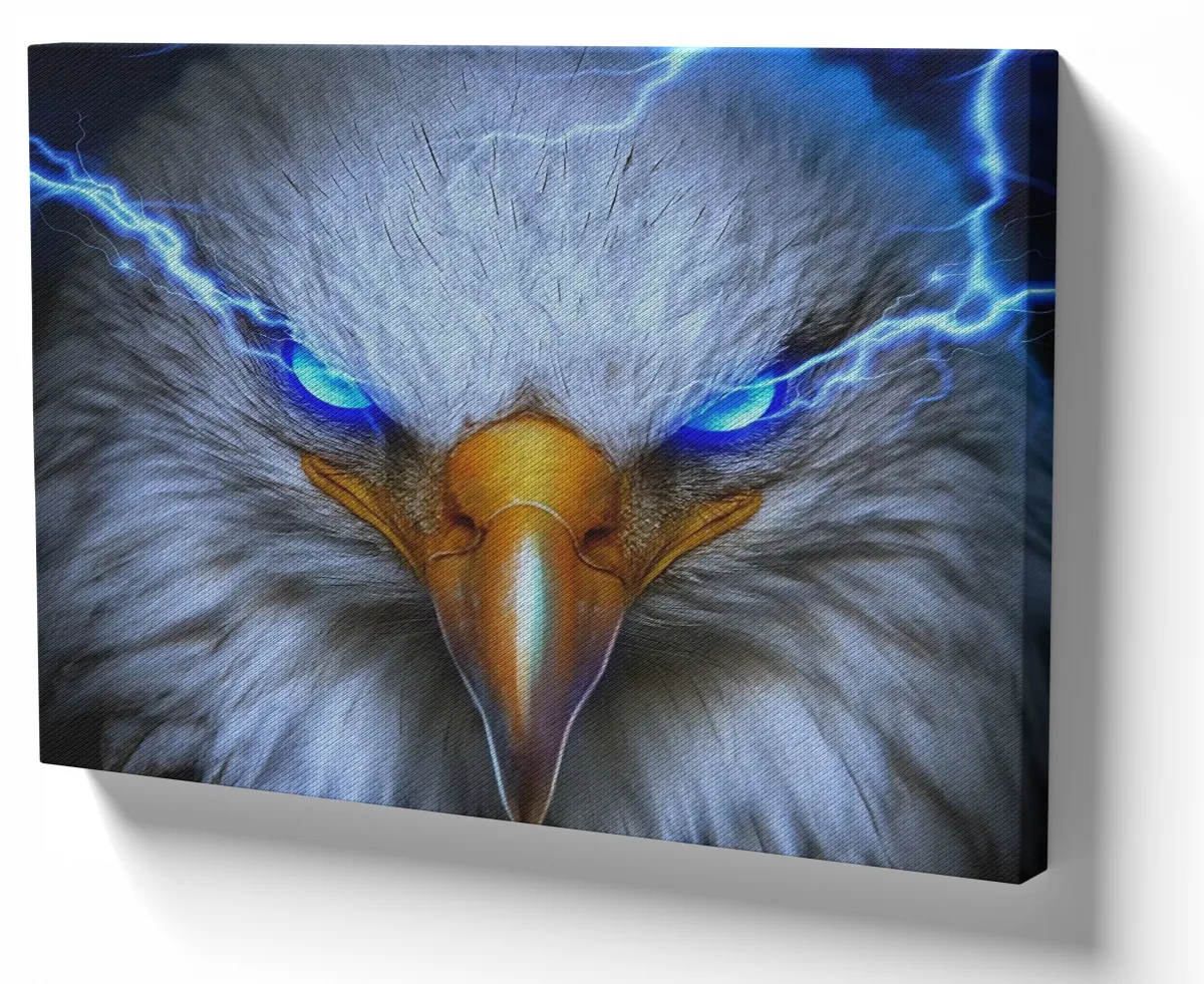 Quadro decorativo tela Águia olhos azuis raio