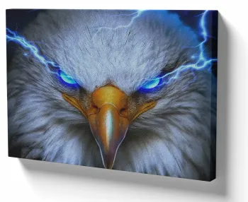 Quadro decorativo tela Águia olhos azuis raio