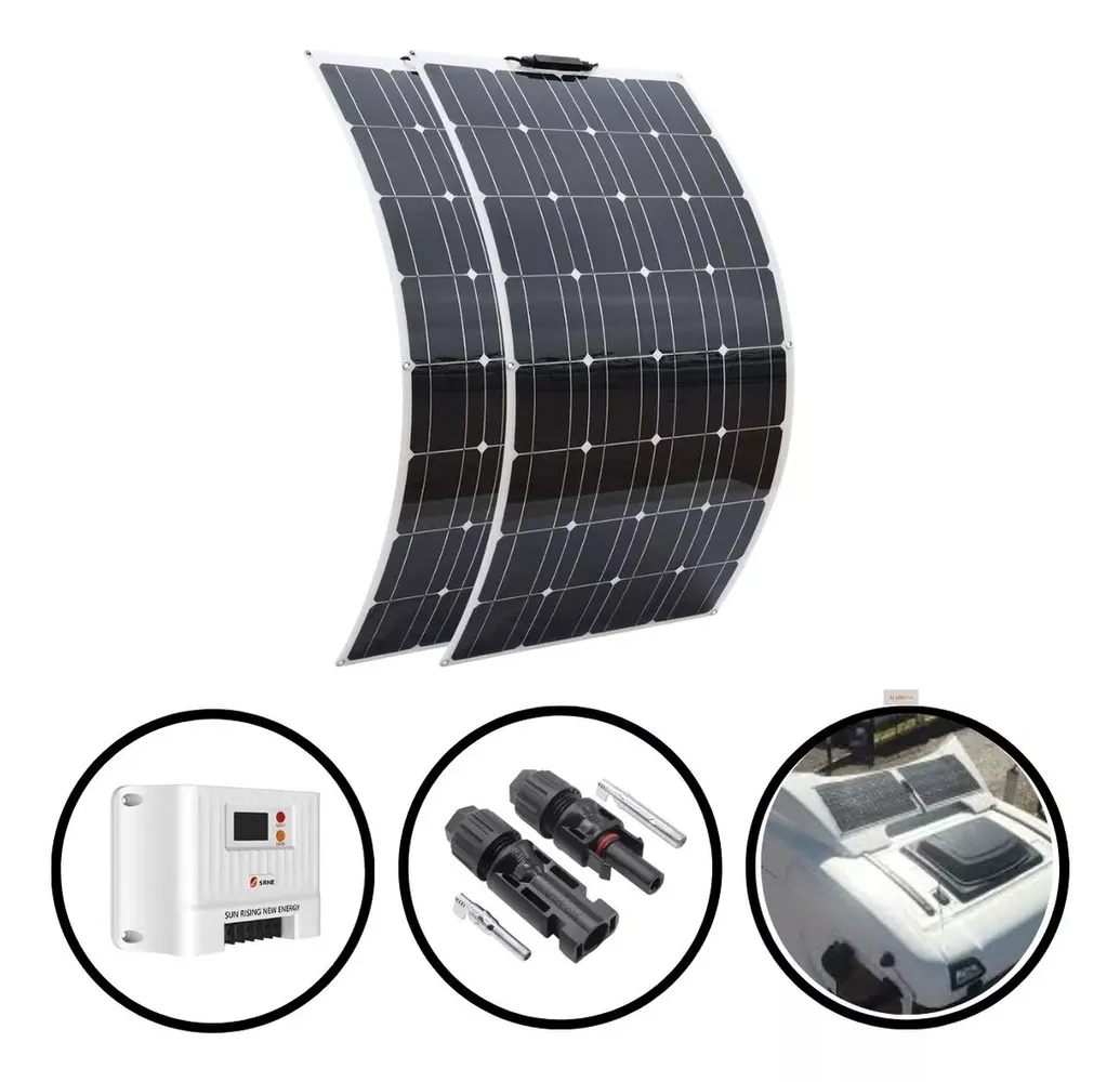Kit 2 Painéis Solar Fotovoltaico Flexivel 160w (2x80w) + Controlador MPPT + Conector