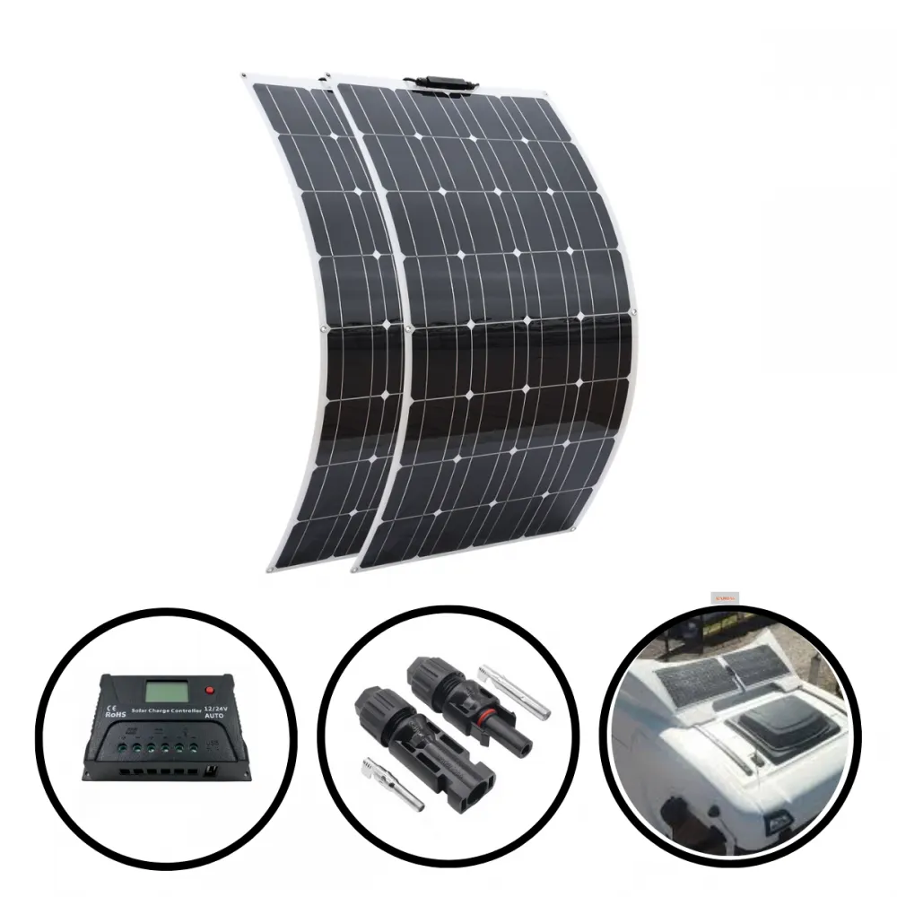 Kit 2 Painéis Solar Fotovoltaico Flexivel 160w (2x80w) + Controlador PWM + Conector