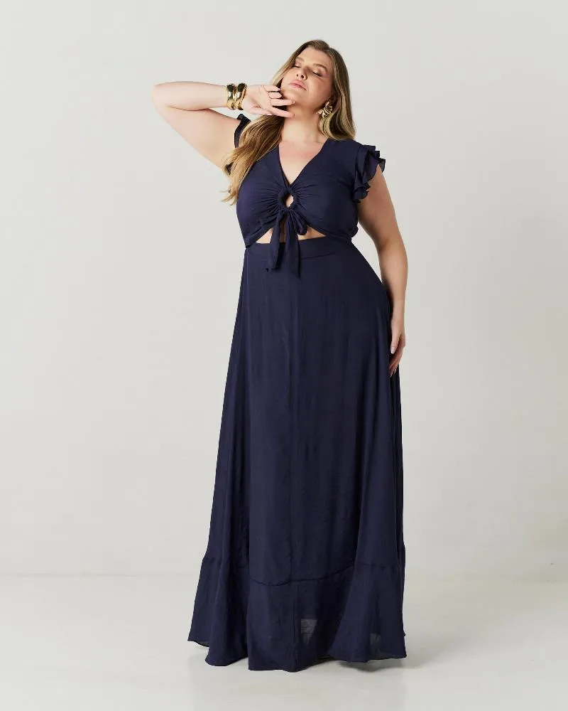 Vestido Longo Quebela Azul Escuro