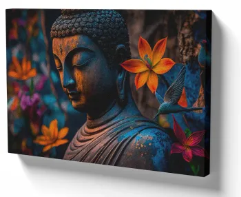 Quadro decorativo tela Buda flor Sidarta Gautama
