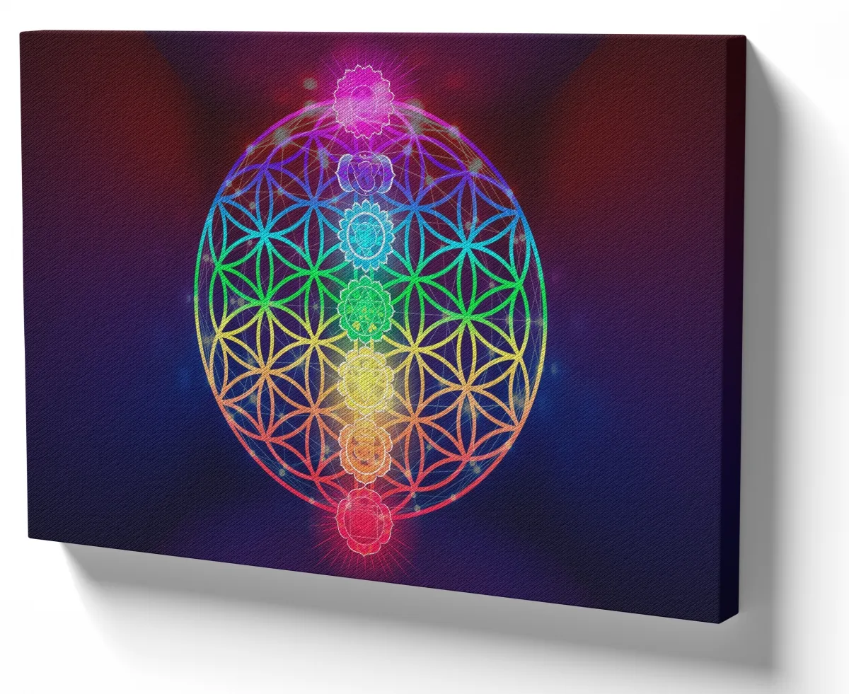 Quadro decorativo tela Chakras flor da vida geometria sagrada