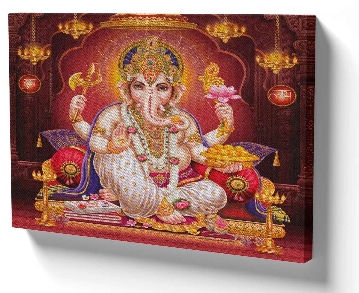 Quadro decorativo tela Ganesha branco elefante Imagem