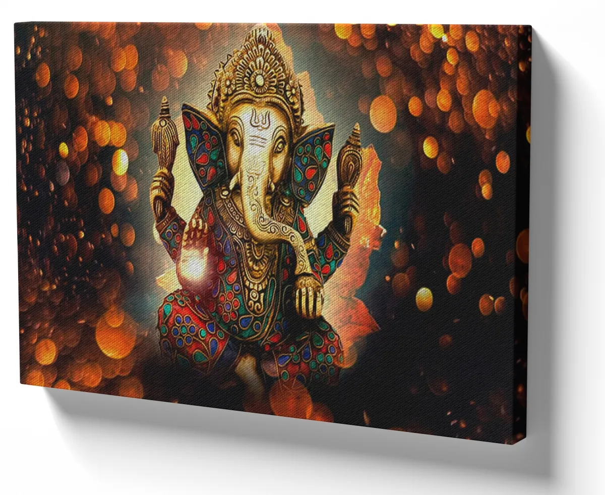 Quadro decorativo tela Ganesha pedras elefante Imagem