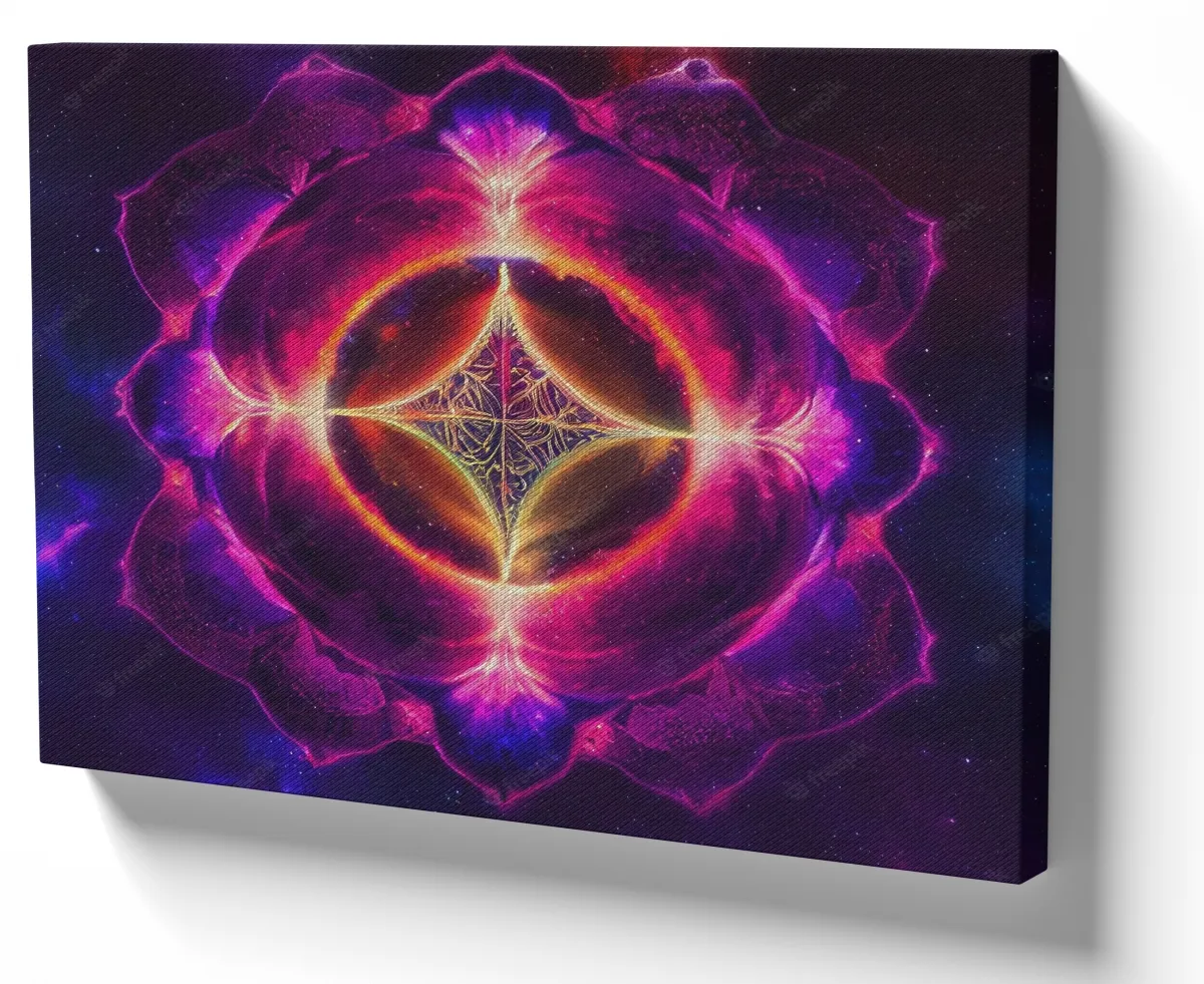 Quadro decorativo tela Geometria sagrada fogo roxo