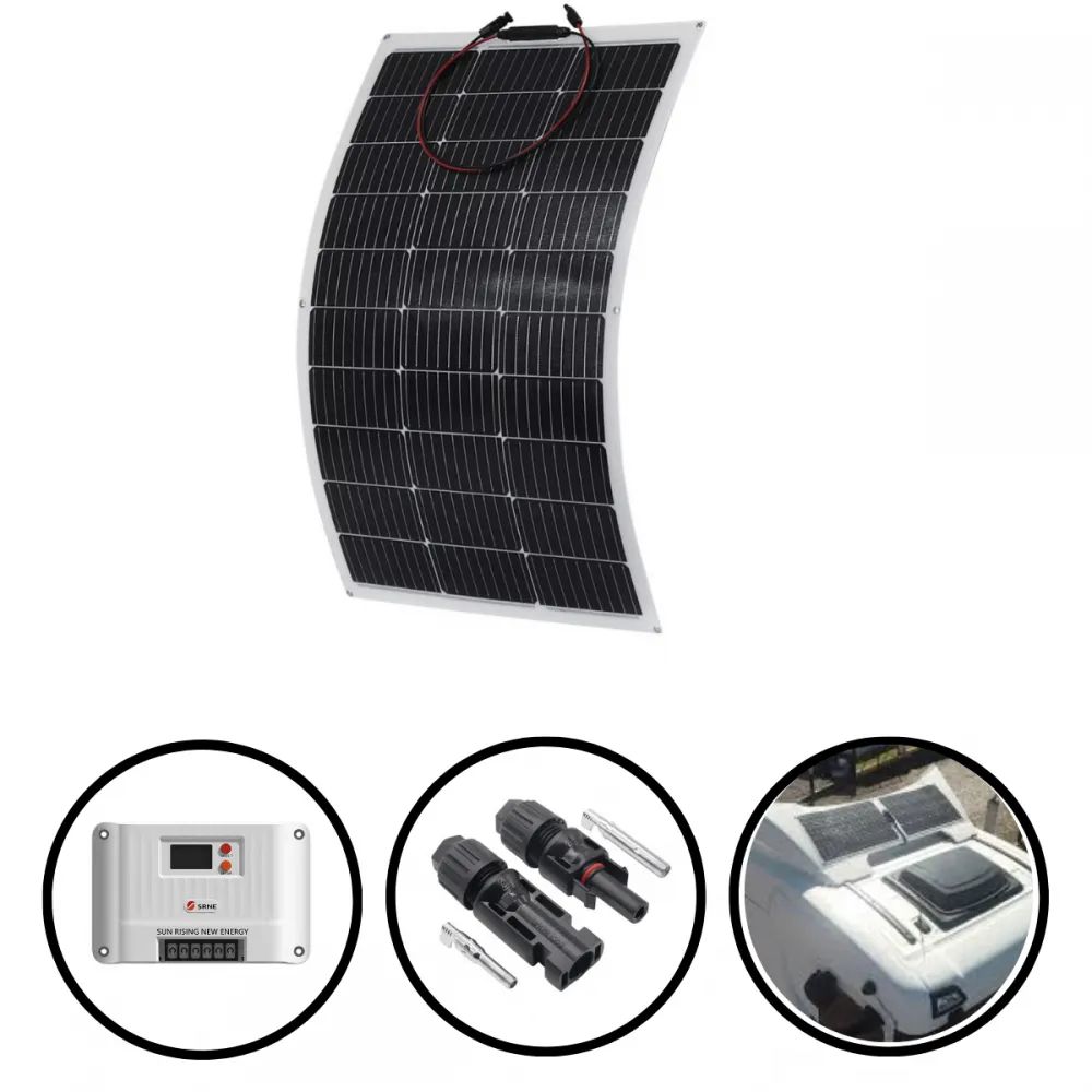 Kit 1 Painel  SOLAR 160W Flexível Monocristalino + Controlador MPPT 20A + 1 par MC4 Imagem