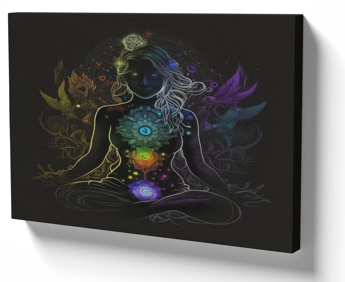 Quadro decorativo tela Mulher meditar chakras yoga