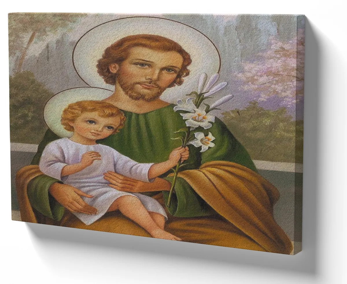 Quadro decorativo tela São José e Jesus Cristo