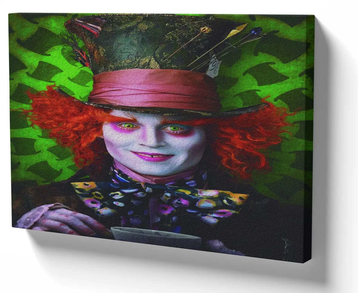 Quadro decorativo tela Chapeleiro Maluco fundo verde