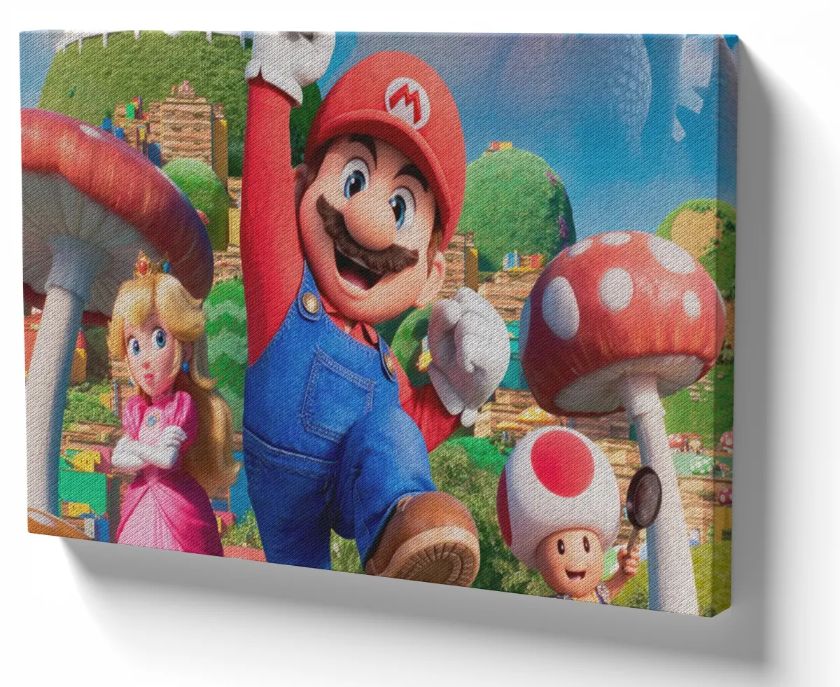 Quadro decorativo tela Mario Bros Princesa e Cogumelo