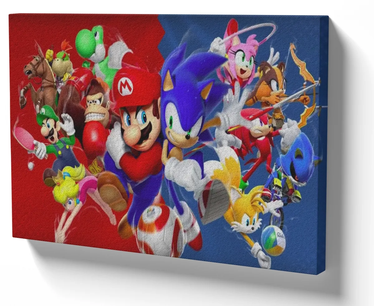 Quadro decorativo tela Sonic e Mario Bros