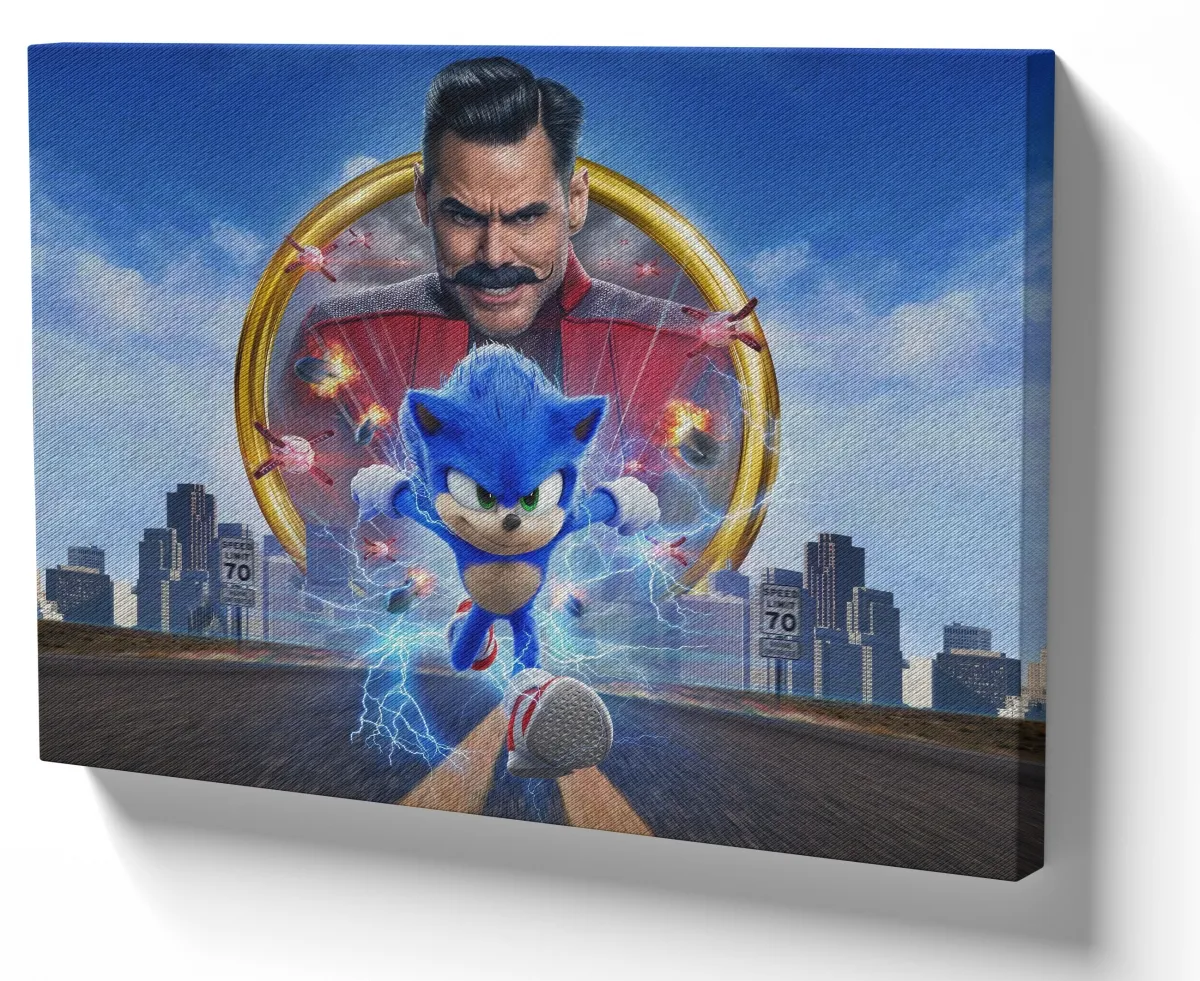 Quadro decorativo tela Sonic e Robotnik