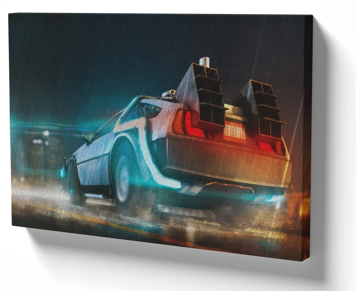 Quadro decorativo tela DeLorean chuva