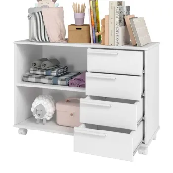 Cômoda Infantil 4 Gavetas 1 Prateleira Branco - BDI 01 - Foto 2