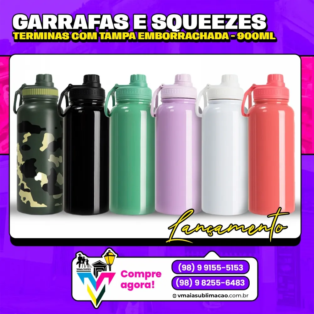 SQUEEZE INOX TERMICA 900ML C/TAMPA EMBORRACHADA -VM
