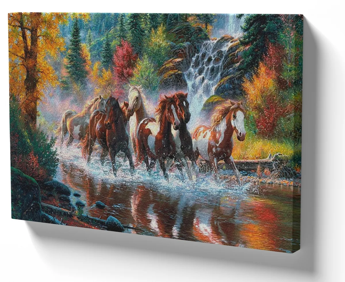 Quadro decorativo tela cavalo raças rio lago Imagem