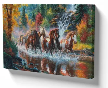 Quadro decorativo tela cavalo raças rio lago