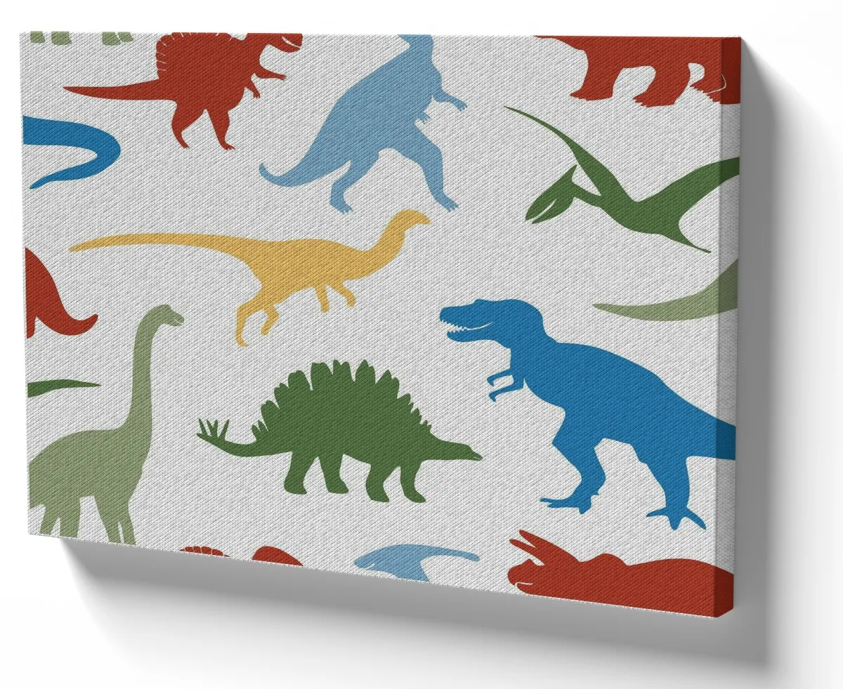 Quadro decorativo tela Dinossauros coloridos rex Safari