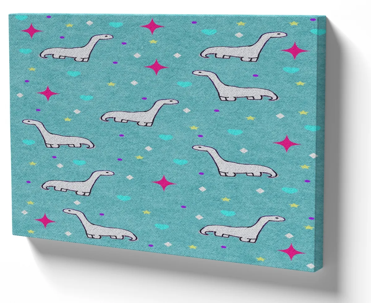 Quadro decorativo tela Dinossauros estrela rosa azul Imagem