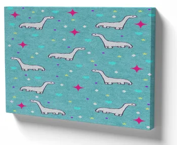 Quadro decorativo tela Dinossauros estrela rosa azul