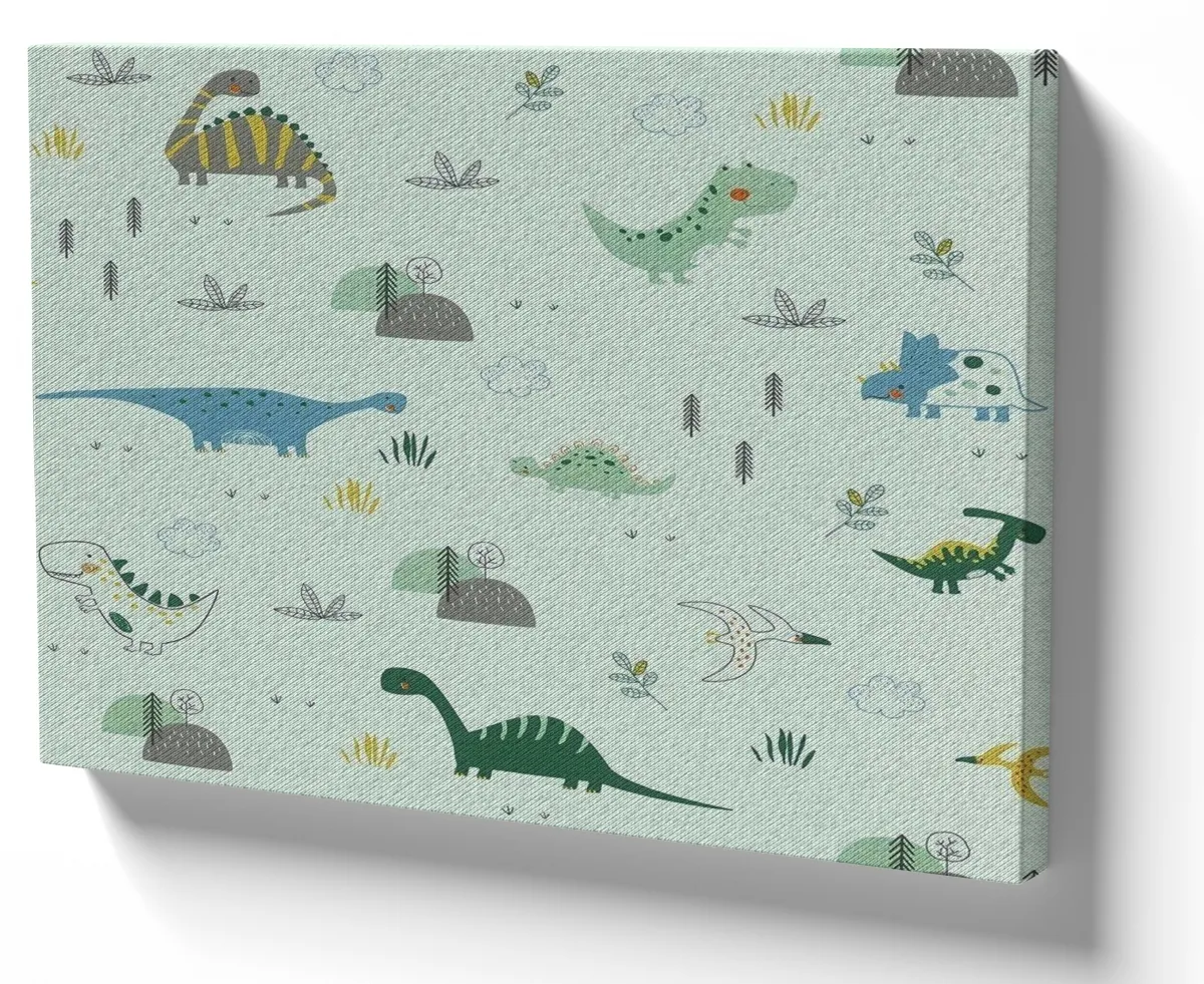 Quadro decorativo tela Dinossauros verde bebê Safari Imagem