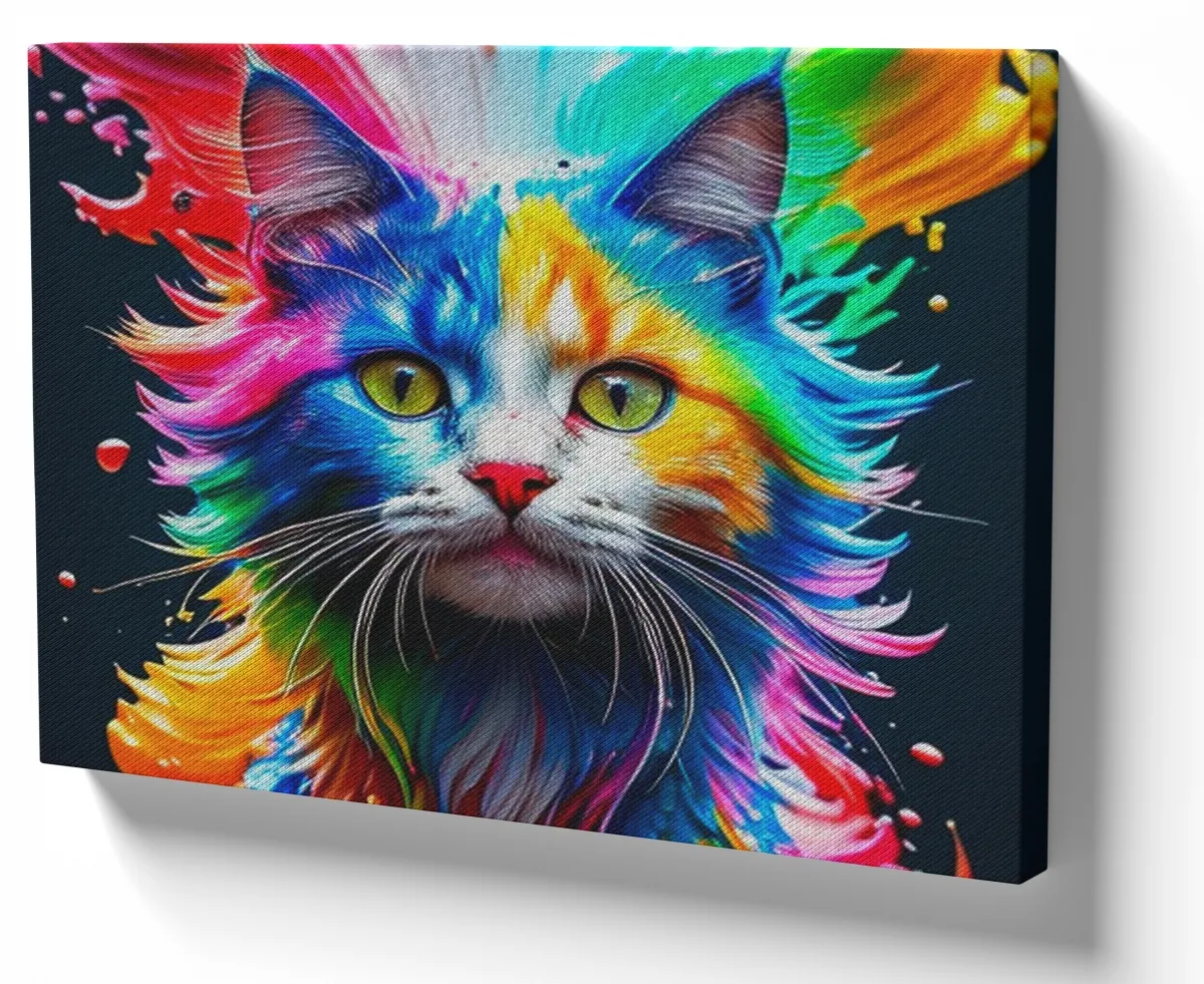 Quadro decorativo tela Gato colorido cat gatinho Imagem