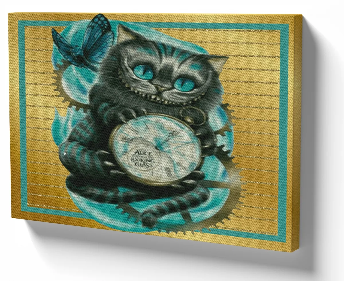 Quadro decorativo tela Gato de Cheshire relógio