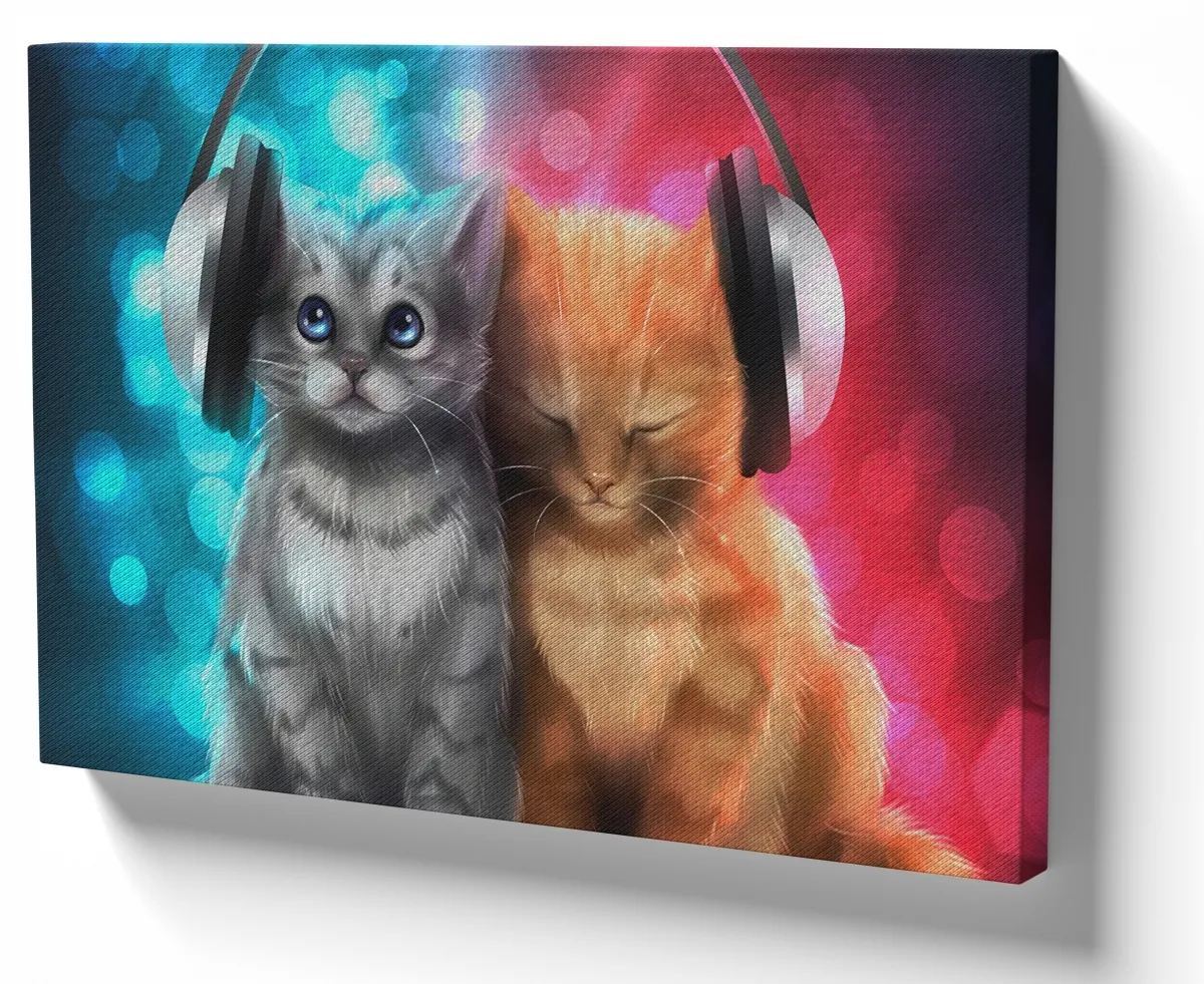 Quadro decorativo tela Gato gatinho fone ouvido